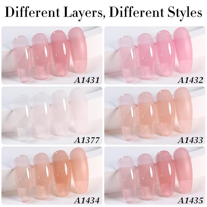 Double Rhythm Gel Nail Polish Set of 6 Colors Baby Light Pastel Milky Nail Polish Starter Kit Art DIY Salon Home (Jelly Sheer White Pink Nude,Kit 38)