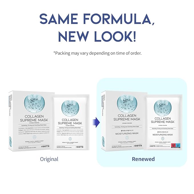 #OOTD Collagen Hydrating Sheet Masks for Face Korean Anti Aging Mask Sheet for Dry Skin & Sensitive Skin, EVE Vegan, Not Tested on Animals, No Parabens, No Sulfates, Hyaluronic Acid, Witch Hazel 10EA