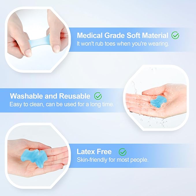 12 Pack Gel Toe Separators, Bunion Toe Spacers for Straightening Overlapping Toes, Hammertoe Corrector, Soft Silicone Bunion Pads for Women Men Toe Pain Relief (Blue)