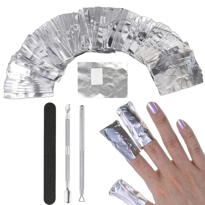 ASKELI 100PCS Foil Nail Wraps Remover for Soak off Gel Polish Removal, Aluminium Wraps Remover Complete with Cuticle Tools & Nail File for Manicure (100pcs)