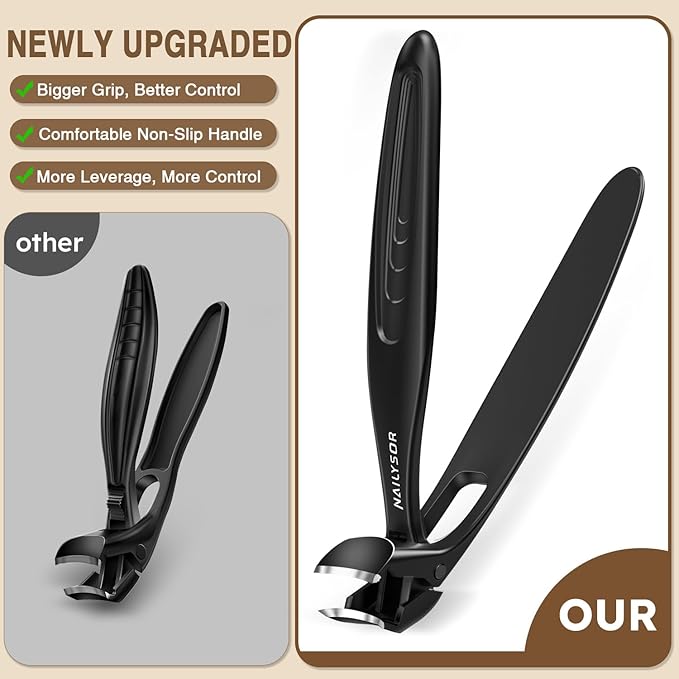 Toenail Clippers for Thick Toenails 6Pcs, Long Handle Nail Clippers for Seniors Angled Head with Catcher, 45° Slanted Toe Nail Clippers Curved Blade, Ergonomic Wide Jaw Opening Heavy Duty