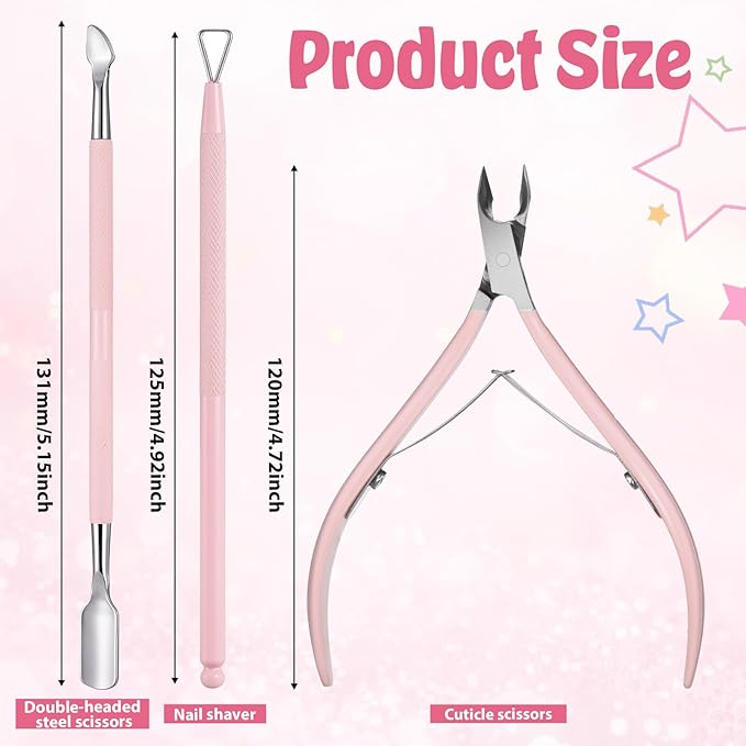 3 PCS Cuticle Trimmer with Cuticle Pusher, Stainless Steel Nail Scraper Cuticulas Cutter Nipper Remover Nail Trimmer