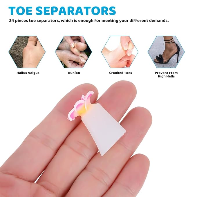 Didiseaon 32Pcs Silicone Toe Separators for Pedicure Nail Art Tools Foot Toe Spacers for Nail Polish Application and Toenail Care