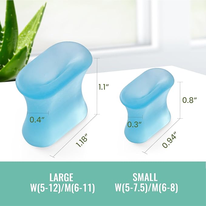 Welnove Upgraded Gel Toe Separators – 8-Pack Aloe Vera Extract Infused Silicone Toe Spacers for Straightening Overlapping Toes, Calluses – Bunion Corrector for Men and Women (Large, Blue)