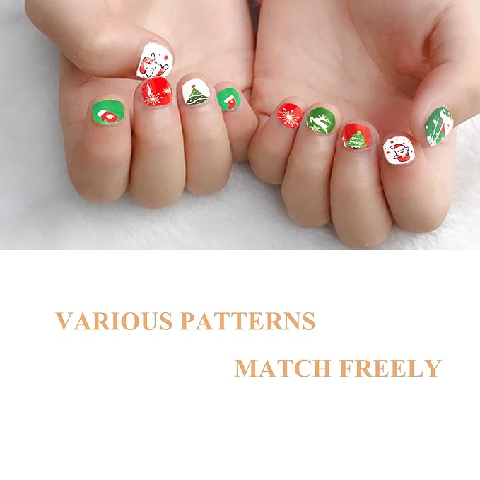 Christmas Nail Stickers Full Nail Wraps for Kids Self Adhesive Xmas Nail Polish Strips for Kids Girls Nail Art Decoration Fun Cute Holiday Full Nail Decals Recommend for Age 8 and Older (Pack of 12)