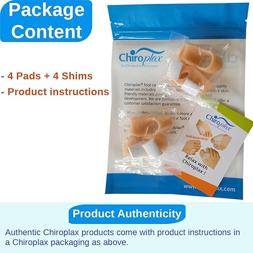 Chiroplax Bunion Corrector Pads Silicone Big Toe Separator Straightener Spacer for Women & Men Hallux Valgus Pain Relief Sleeve Cushion Splint Protector (4 Pads w/Shims - Medium)