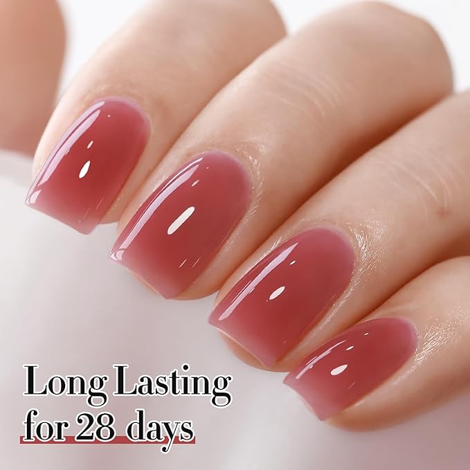 Double Rhythm 0.50 OZ Translucent Gel Polish Same Color Same Bottle Sheer Pastel Neutral Natural Milky 15 ML Jelly UV Nail Art DIY at Home (Deep Purple Pink-A1513)