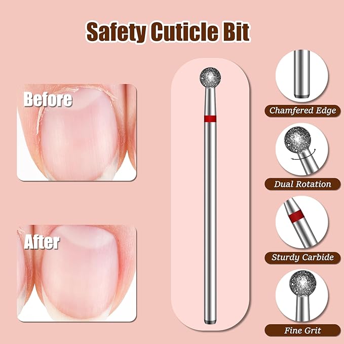 BLESWIN Nail Drill Bit 3/32'', 4MM Ball Shape Nail Bit for Cuticle Dead Skin Nail Prepare, Safety Carbide Diamond Nail Bit, Two Way Rotate, Nail Art Pedicure Manicure Salon & Home, Fine