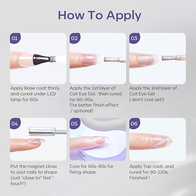 modelones Cat Eye Gel Nail Polish,Glitter Purple Gel Polish with Magnet Magentic Cateye Gel Polish Soak Off Led Reflective Gel Top Coat Manicure Salon DIY Gifts