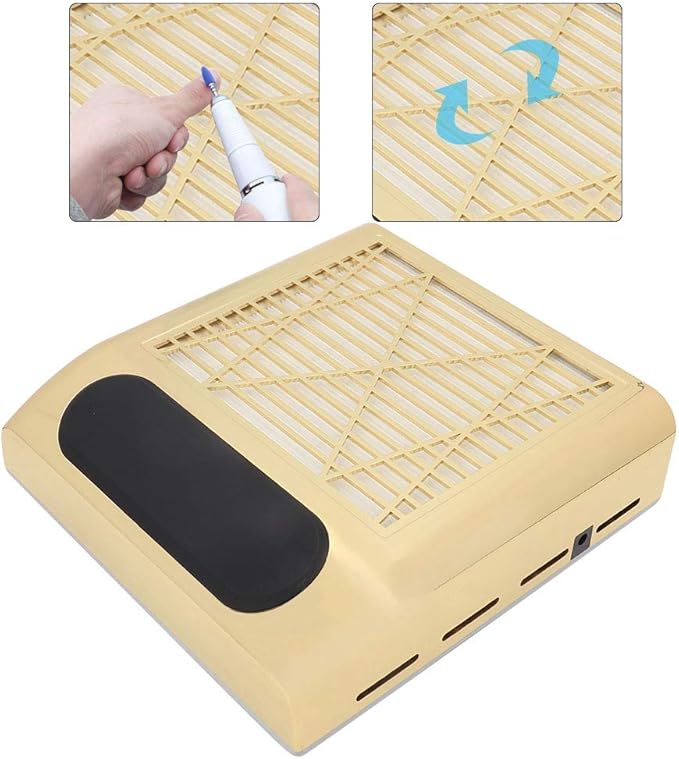 Nail Dust Collector Strong Suction Nail Art Vacuum Cleaner Manicure Tool 80W (Gold+US)