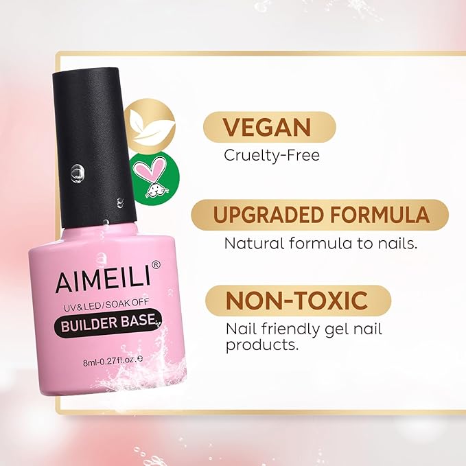 AIMEILI Builder Nail Gel, Hema Free, Cruelty Free, Vegan, Nail Strengthener Enhancement Building Rubber Base Coat for Manicure - BD1027