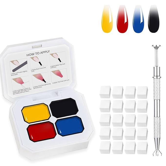 4 Colors Ombre Gel Plate Pat Gel Nal Polish Set Nails Gradient Design With 100pPCS Nail Sponges & Claw High Color Rendering And Quick Drying Ombre Nails Polish Art Nail Supplies (B9)