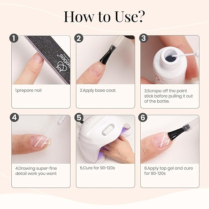 beetles Gel Polish Swirl Nail Art White Gel Liner Nail Polish 1 pcs 7ml Classic White Color Nails Art Paint for Thin French Tip Line Soak off Uv Lamp Manicure Salon