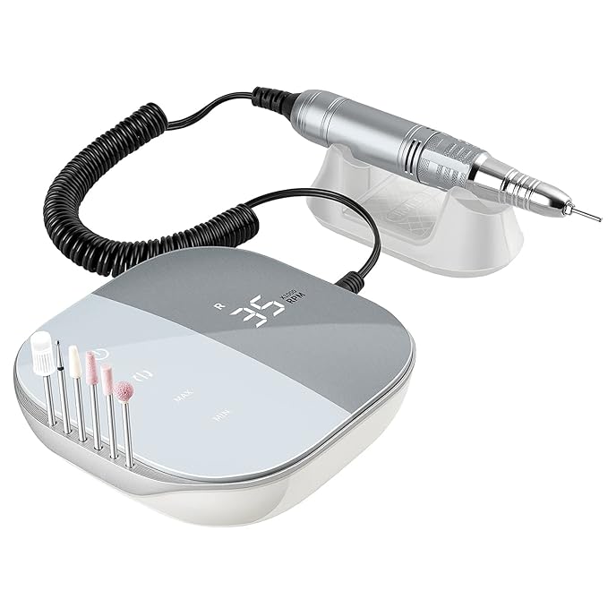 Madenia Professional Nail Drill Machine for Acrylic Nails, 35000RPM Compact Cute Electric Nail Drills with Touch Screen Efile Nail Drill E File Kit for Salon Home Manicure Pedicure Use, Gray