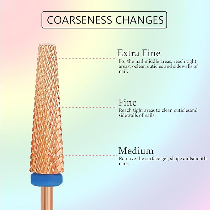 Super Long 5 in 1 Nail Drill Bits, Professional 3/32'' Carbide Tungsten Two Way Rotary Nail Cleaner Nail Bits, Suitable for Manicure Pedicure Cuticle Gel Polishing Acrylic Nails (Rose Gold, Medium-M)