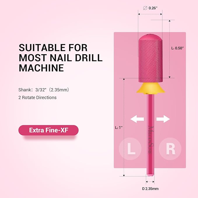 MelodySusie Safety Nail Drill Bits, 3/32'' Smooth Round Top Large Barrel Carbide Bits, Suitable for Manicure Pedicure Cuticle Gel Polishing, Beginners Bits, Pink Blossom, Series Bit-S, XF