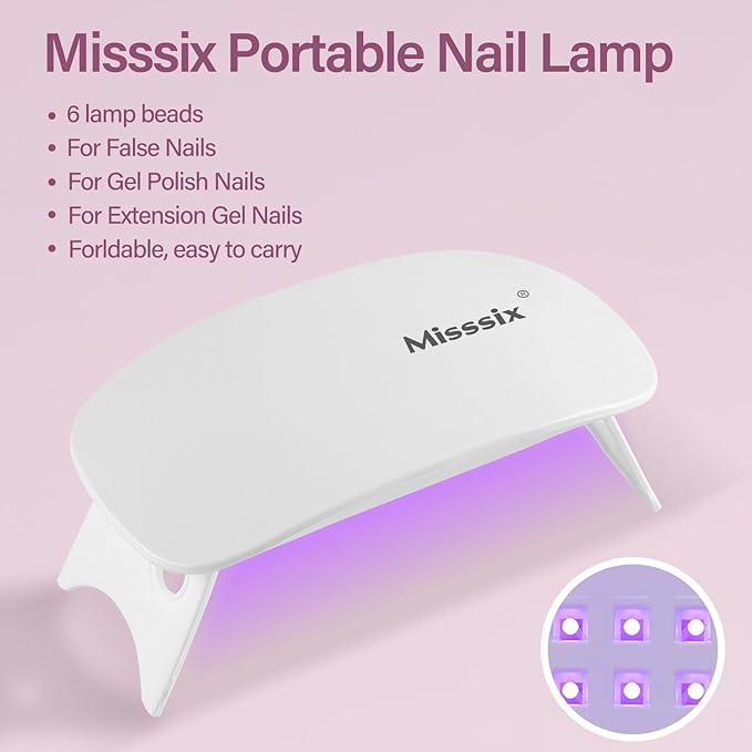 Misssix Short Square Gel Nail Tips Kit, 216Pcs Pre Etched Clear gel x Fake Nails, Full Cover False Nail 9-in-1 Gel Glue and Portable Mini U V Nail Lamp for Women 12 Sizes