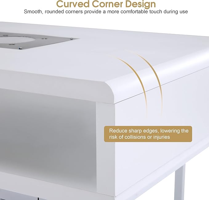 BarberPub Manicure Storage Desk with 60W Embedded Nail Vacuum Cleaner, Square-Shape Nail Dust Collector Manicure Workstation, Professional Beauty Salon Equipment VC229 (White)