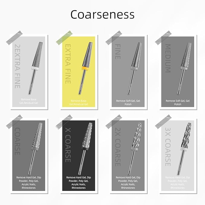 24mm Super Long 5 in 1 Nail Drill Bits, Cross Tapered Carbide Bit, 3/32" Two-way Rotate for Both Hand, Remove Acrylic Nails/Gel, Electric File Tool Drills Manicure Accessories (XF)