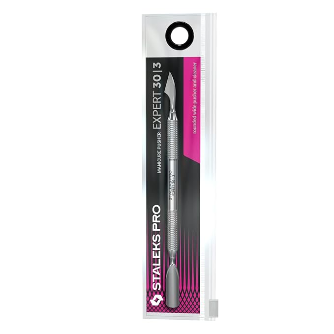 Staleks Pro Manicure Pusher Expert 30 Type 3 – Rounded Wide Pusher and Cleaner – Stainless Steel – Professional Cuticle Tool