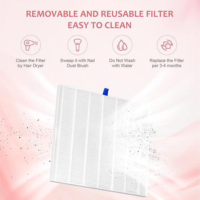 Professional Nail Dust Collector, Dust Collector Nail Tech with Reusable Filter, Powerful Vacuum Cleaner, Adjustable Speed Nails Extractor Vacuum for Acrylic Nails Polishing Manicure Salon, Low Noise
