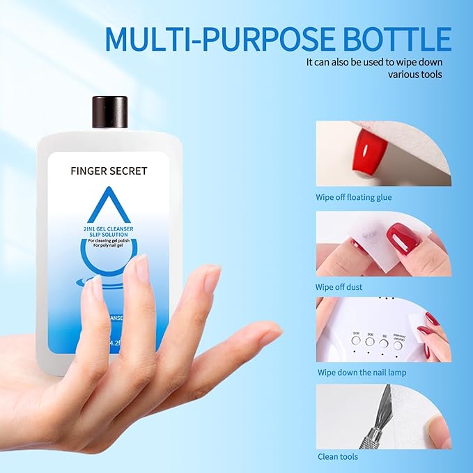 2in1 Slip Solution For Poly Nail Gel - 120ml Professional Gel Cleaner Keep Your Nails Clean and Tidy Ideal for Nail Art Design in Home or Salon