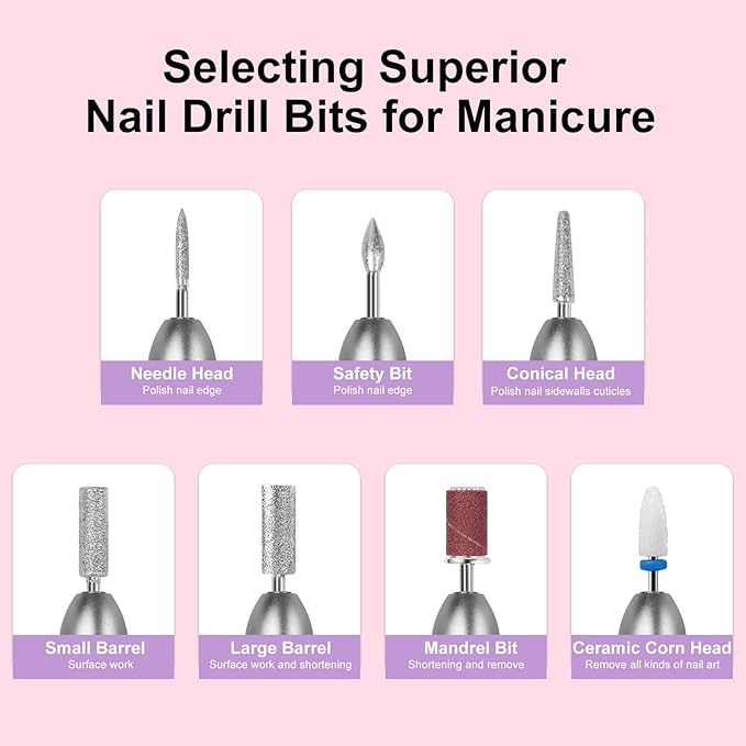 JISHO Nail Drill, Electric Nail Drill Machine for Acrylic Nails, Portable Corded Nail File with Ceramic Bits, Adjustable 25000 RPM, Ideal for Beginners and Professionals (Gray)