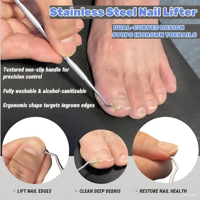 3-in-1 Nail File Kit: Heavy Duty Toe Nail Files for Thick Nails & Seniors with Ingrown Lifter, Thumb Guard | Non-Slip Metal Emery Boards for Nails