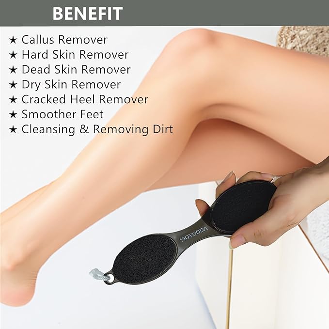 Foot File Callus Remover 4-in-1, Feet Scraper Pedicure Tools with Pumice Stone, Foot Scrubber Brush, Foot Rasp and Sand Paper, Double Sided Multi Purpose for Home Foot Care, Clear Black