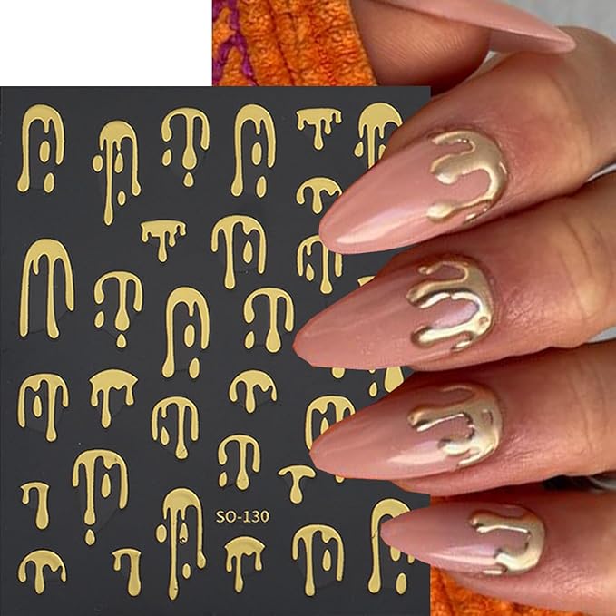 8 Sheets Halloween Nail Stickers Water Drop Blood Nail Decals French Tips Nail Art Stickers Black Gold Laser Design 3D Self Adhesive Sticker for Nail Holiday Manicure DIY Supplies for Women