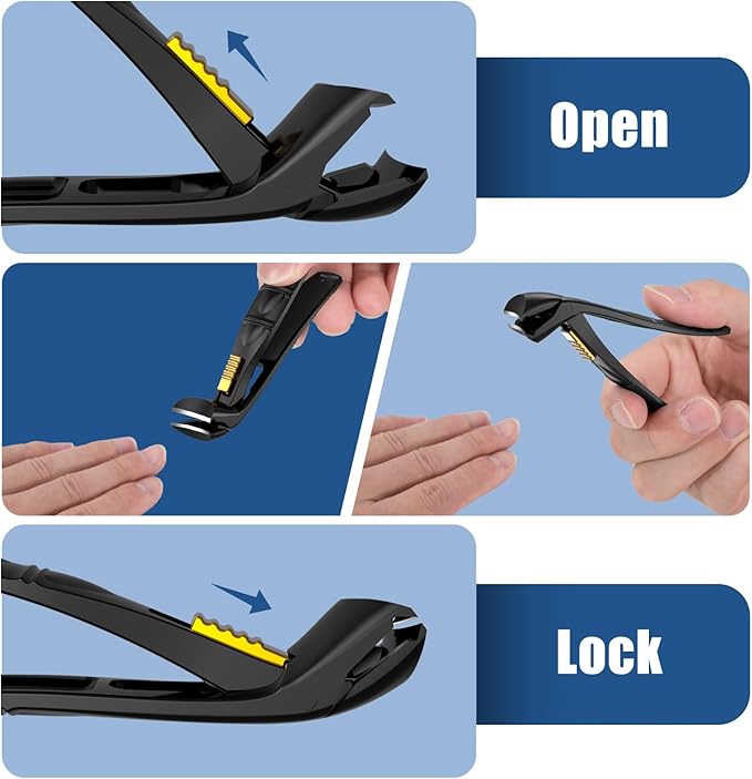 Nail Clippers for Seniors Thick Toenail, Professional Fingernail Toenail Clippers with Catcher, Sharp Wide Opening and Long Handle Nail Cutter for Men Women, Black