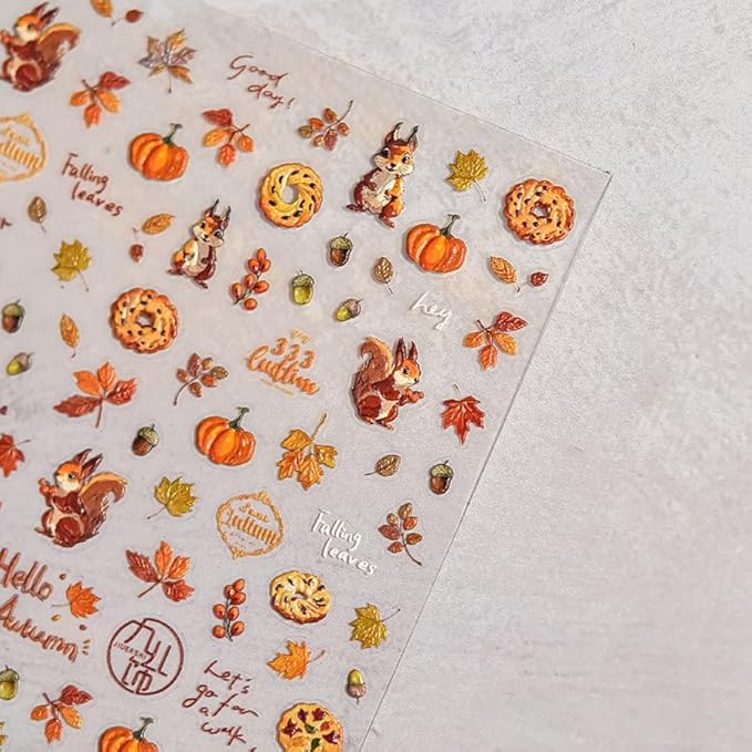 1 Sheets Fall Nail Stickers Autumn Maple Leaf Nail Art Stickers for Nail Art Cute Pine Cones Pumpkin Designs 5D Embossed Self-Adhesive Thanksgiving Nail Decals for Women Acrylic Manicure DIY