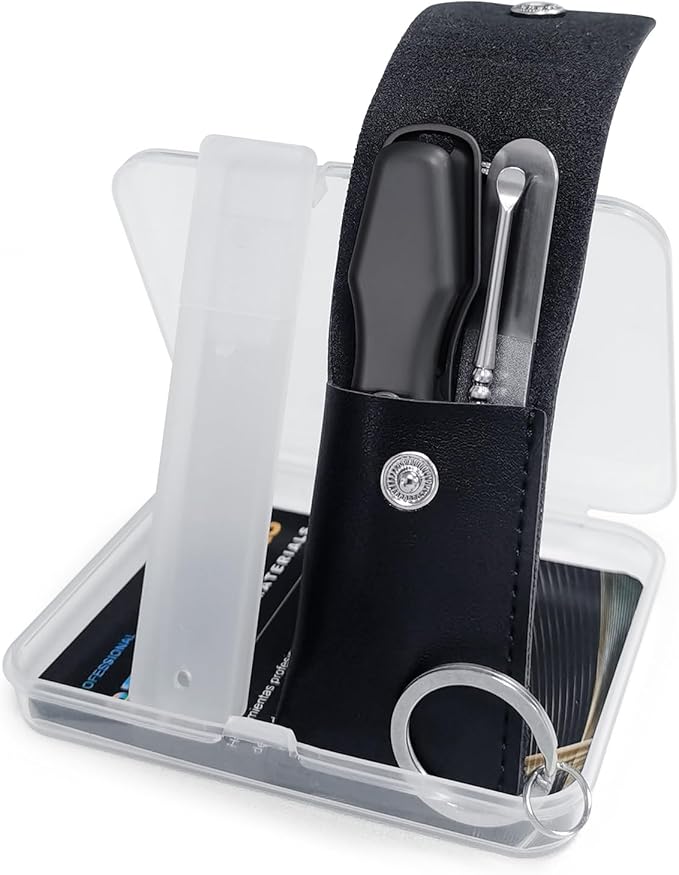 Nail Clippers for Men & Seniors Thick Toenails and Fingernail - Wide Jaw Opening Portable Ultra Sharp Finger Nail Clippers with Catcher, Heavy Duty Stainless Steel, Black Set