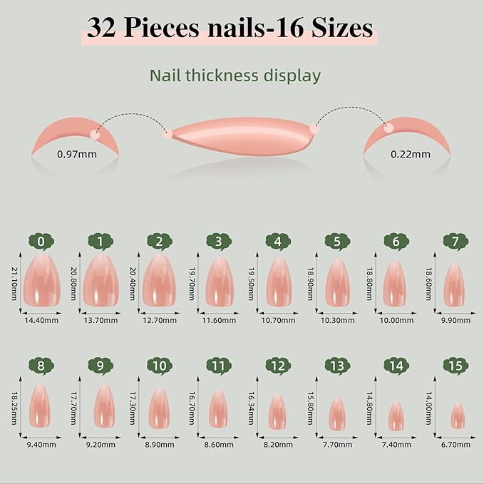 French Tip Press on Nails, Short Press on Nails Almond Reusable Glossy Blue Nails Soft Gel False Nails Press ons for Women, 16 Sizes 32 Count Nails Kit with Glue (SV-011)