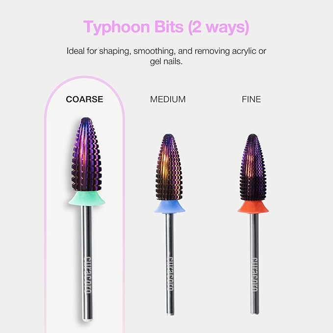 Curacoro Nail Drill Bits 3/32'' - Typhoon Bits, 2 Way, Carbide Bit (Coarse), Fast Remove, Shape & Smooth Acrylic or Gel Nails, Precise Control, for Nail Beds, Nail Art Pedicure Manicure Salon & Home