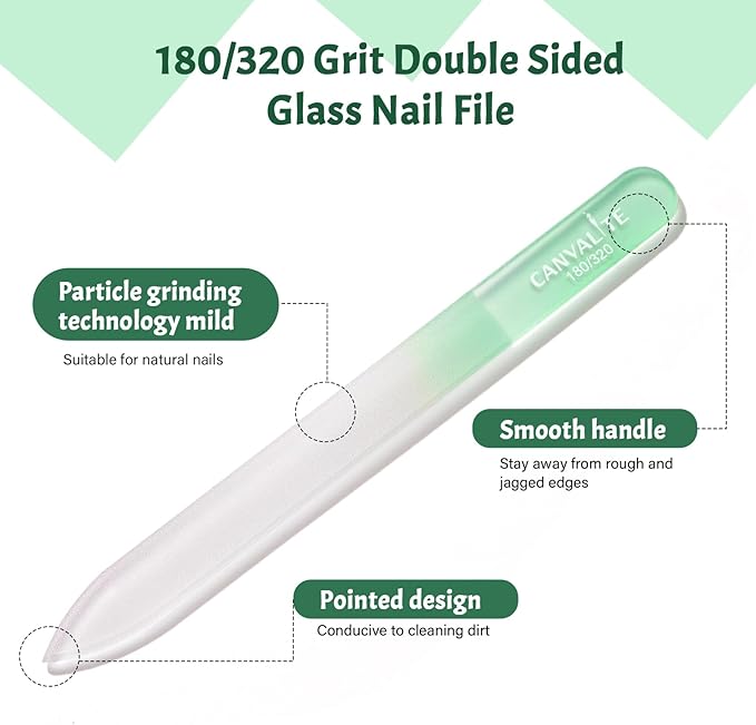 CANVALITE Glass Nail Files for Natural Nails Glass Fingernail File with Case Double Sided 180/320 Grit, Stocking Stuffers for Women Girls, Pack of 3