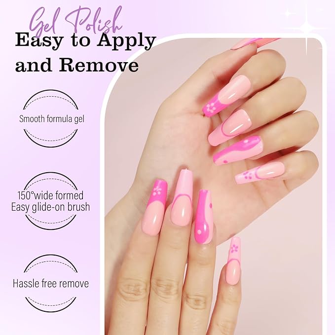 FZANEST Gel Nail Polish Set,Ligh Pink Neon Pink Sliver Glitter Gel Polish Nail Kit Soak Off Nail Polish Home DIY Manicure Nail Salon Varnish Spring Summer Colors