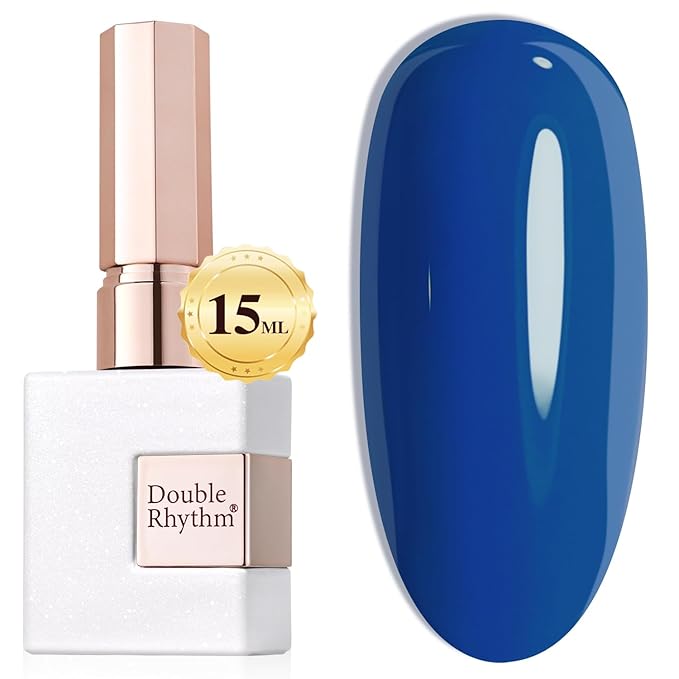 Double Rhythm Gel Polish 15ML Jelly Sheer Pastel Light Milky Color Pearl White Bottle 1 PC 0.5 OZ Full Size Nail Art Salon at Home (Dark Blue-D1335)