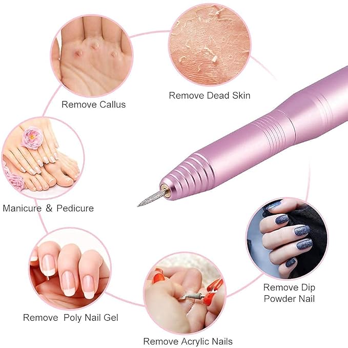Portable Electric Nail Drill Machine, Professional 20000 RPM USB Manicure Pedicure Drills for Acrylic Nails Gel Polishing Shape Tools