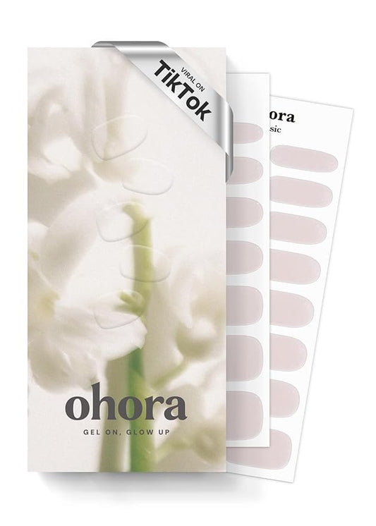 ohora Semi Cured Gel Nail Strips (N Glazed Glow) - White, Glazed, Works with Any UV/LED Lamps, Salon-Quality, Long Lasting, Easy to Apply & Remove - Includes 2 Prep Pads, Nail File & Wooden Stick