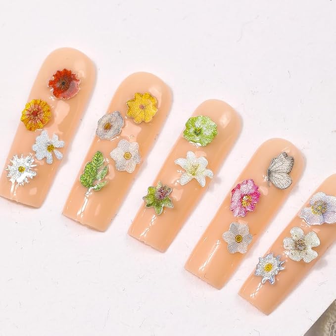 300pcs 3D Flower Nail Art Sequins Decals Colorful Mixed Flowers Leaves Design Slice Nail Flowers Ultra Wood Pulp Flakes Sequins 2