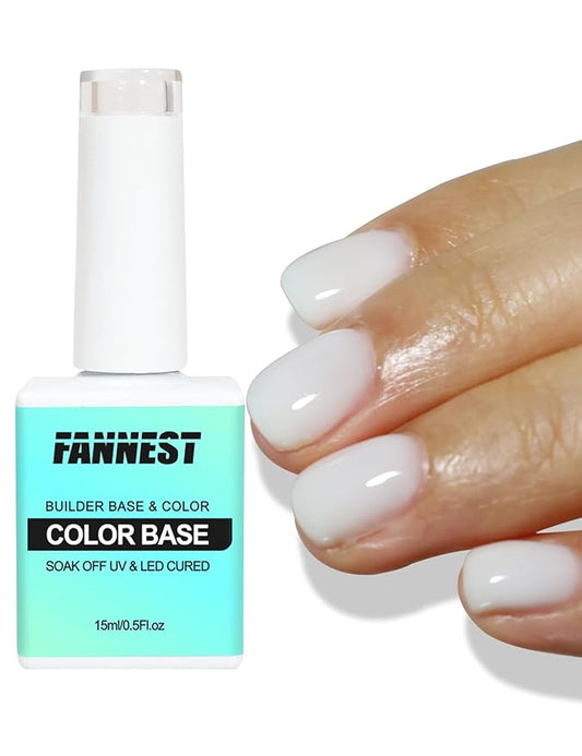 Milky White Gel Nail Polish, Hema Free Rubber Base Builder Gel, French Tips Base Colors Nails Strengthener Soak Off Gift for Womens (Milky White)