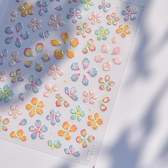 Flower Nail Art Stickers Decals 5D Embossed Jelly Flowers Nail Decals 1PCS Exquisite Shinny Colorful Floral Spring Summer Design Flower Nails Adhesive Sliders Supply for Women DIY Nail Art Decorations