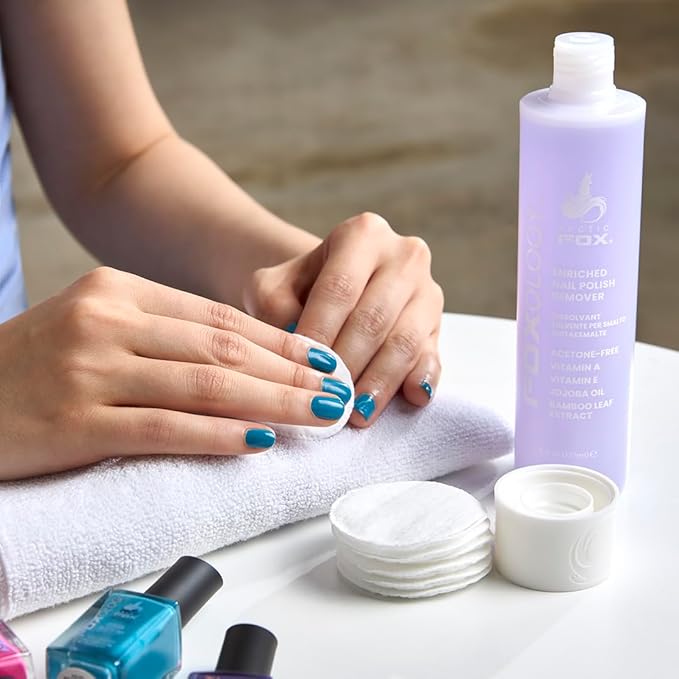 Foxology Nail Polish Remover, Acetone-Free, Enriched with Vitamin A & E, Jojoba Oil, Bamboo Leaf Extract, Vegan, Cruelty-Free, Leak-Proof, Grape Scent, Made in USA, 1 Pack, 6 fl oz