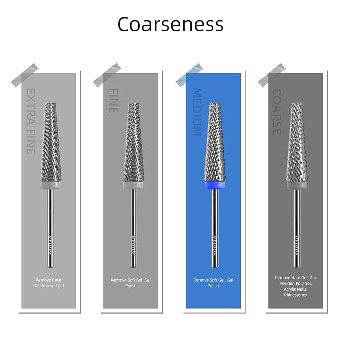 5 in 1 Nail Drill Bits, 24mm Flat Top Tapered Professional Tungsten Carbide Bit for Gel Polish & Acrylic Removal, Electric File Manicure Drills Accessories Tool,M