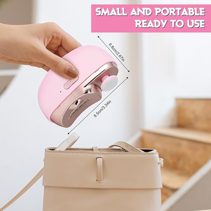Electric Nail Clipper,2 in 1 Automatic Nail Trimmer with Polishing,Portable Fingernail Cutter 2 Speeds File Nail Clip Storage Rechargeable Safety Trimmer for Baby, Kids, Adults, Seniors (Pink)
