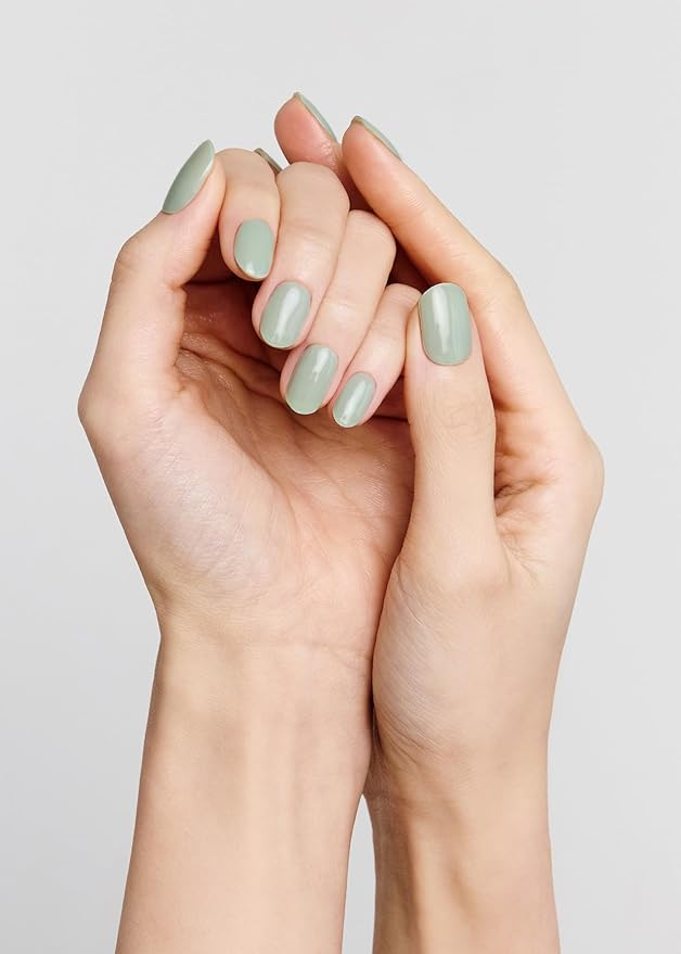 ohora Semi Cured Gel Nail Strips (N Dewy Mint) - Green, Solid, Works with Any UV/LED Lamps, Salon-Quality, Long Lasting, Easy to Apply & Remove - Includes 2 Prep Pads, Nail File & Wooden Stick