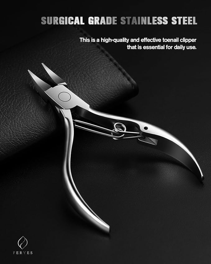 FERYES Toe Nail Clippers for Thick & Ingrown Toenails - Stainless Steel Thick Toenail Clippers for Seniors, Precision Grip Fingernail Clippers for Effortless Trimming - Silver