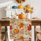 Fall Maple Leaf Pumpkin Table Runner, Seasonal Thanksgiving Harvest Farmhouse - Image 2