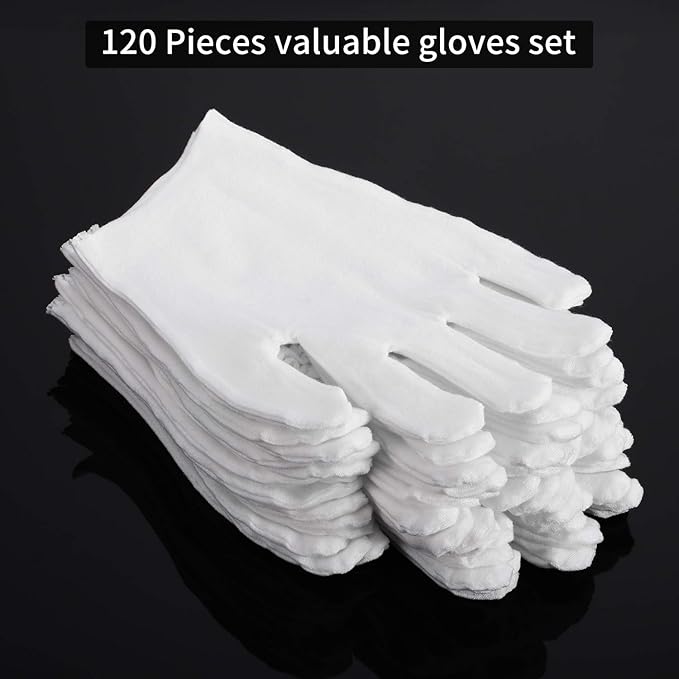 SATINIOR 120 Pieces Cotton Gloves Large Size for Men Women Inspection Gloves for Dry Hand Art Handling Coin Jewelry